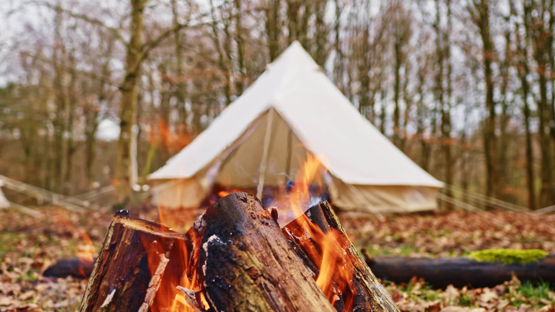 Glamping outside with fireplace