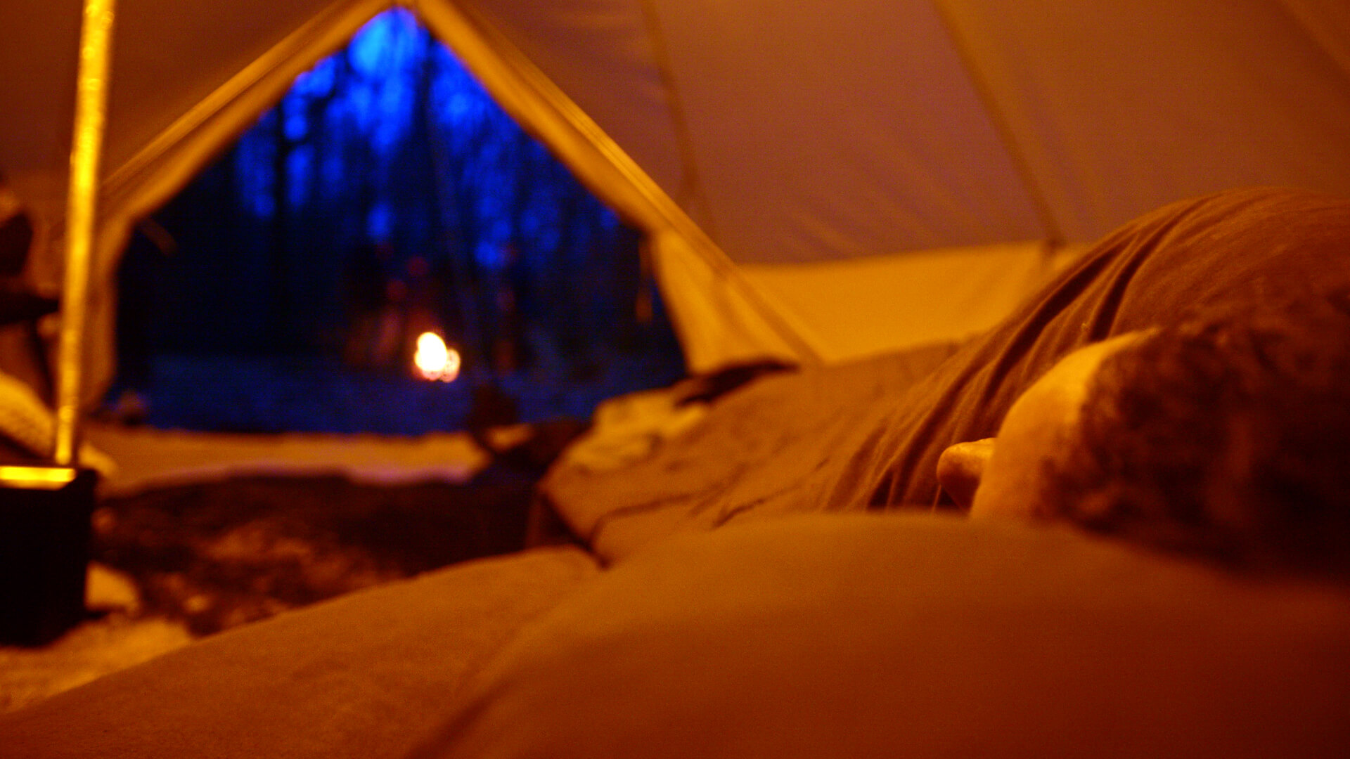 Glamping inside dark outside